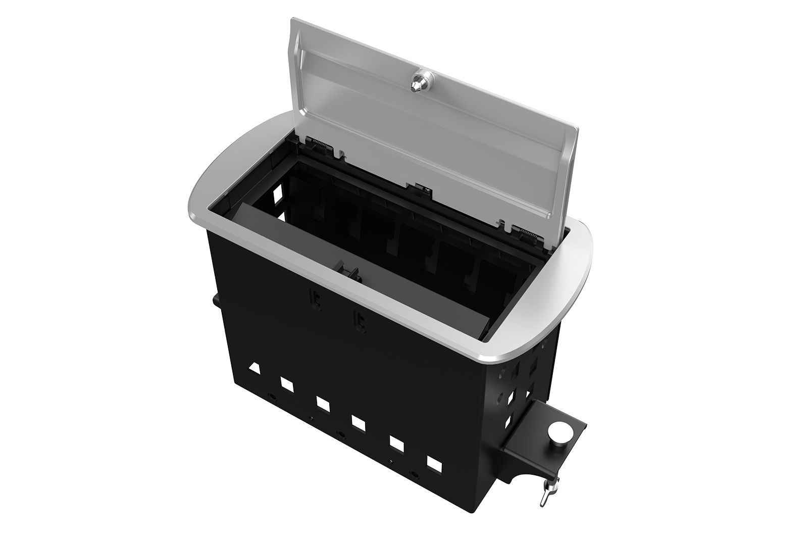 Прямоугольный металлический корпус Wize Pro [WRTS-M-6CBOX-S] серия M, для модульной системы врезного лючка в стол с убирающейся крышкой для установки до 6 модулей-вставок серии М, серебристый