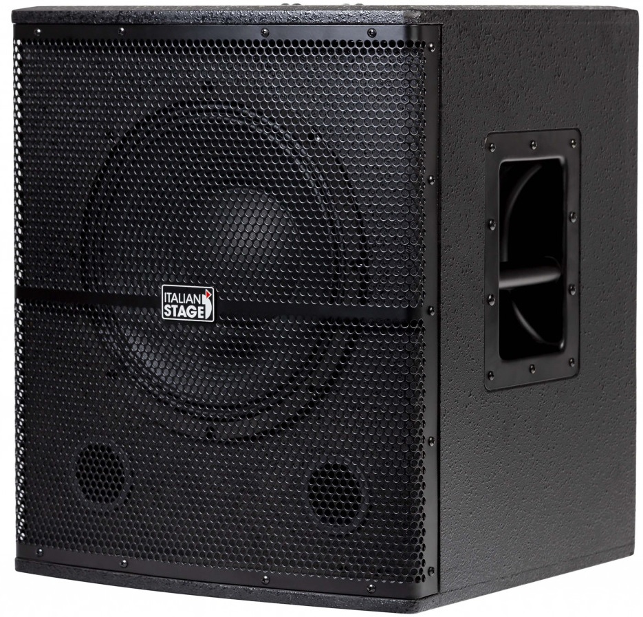 Активный сабвуфер ITALIAN STAGE [S112A] НЧ динамик 12", усилитель класса AB, мощность пик./ном. 700/350 Вт, АЧХ 40-120 Гц, макс. SPL 126 дБ, 2x XLR входа, 2x XLR выхода, регулятор уровня сигнала, переключатели обрезного ФНЧ FLAT/100 Гц